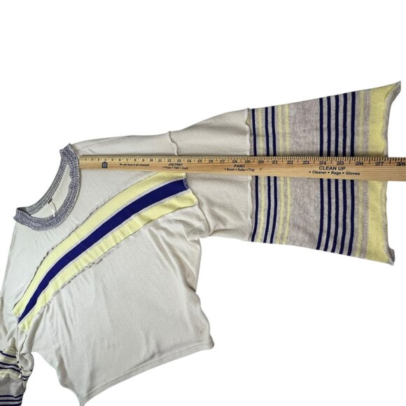 Free People Cooper Striped Knit Top Ivory Yellow Blue Oversized Slouchy Top SZ:L - Picture 10 of 12